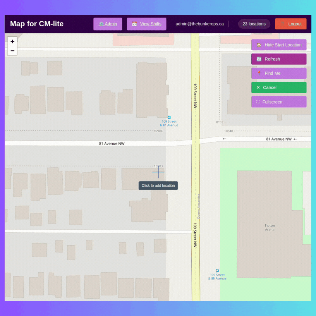 Map interface showing color-coded houses, with popup showing voter details and previous interaction history